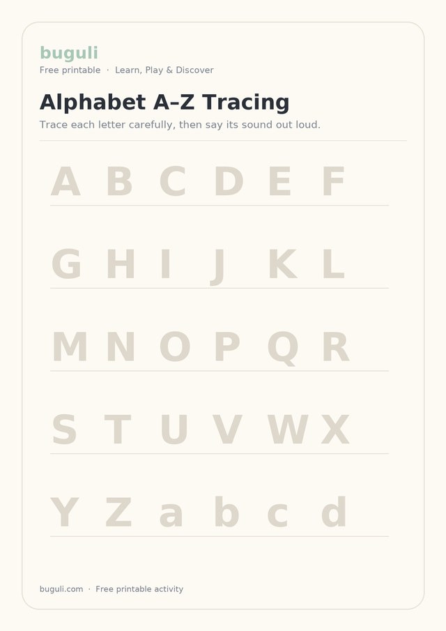 Preview of the Alphabet A–Z Tracing printable worksheet for English