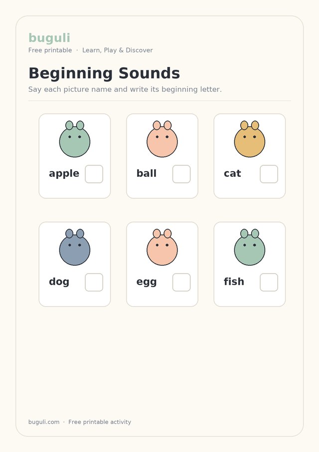 Preview of the Beginning Sounds printable worksheet for English