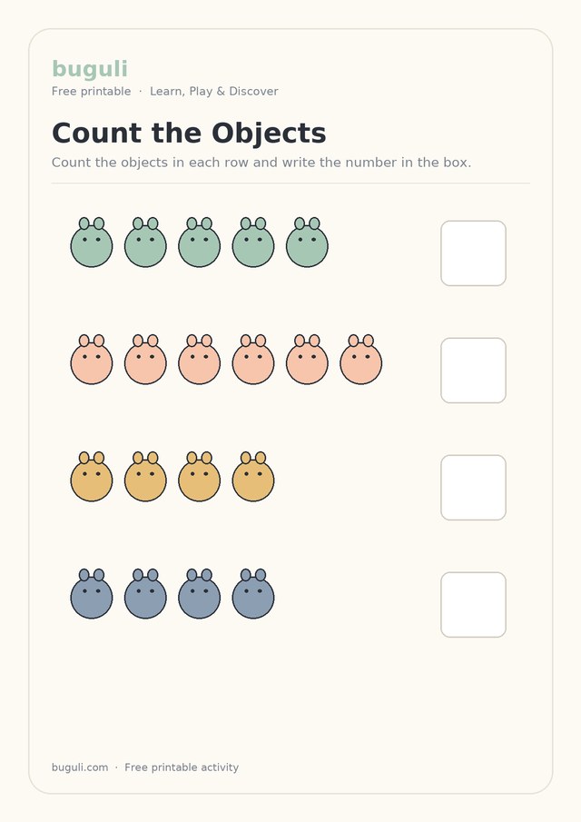 Preview of the Count the Objects printable worksheet for Maths