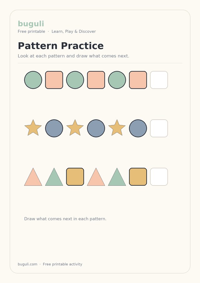 Preview of the Pattern Practice printable worksheet for Maths