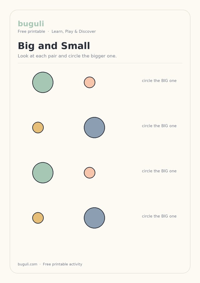 Preview of the Big and Small printable worksheet for Early Maths