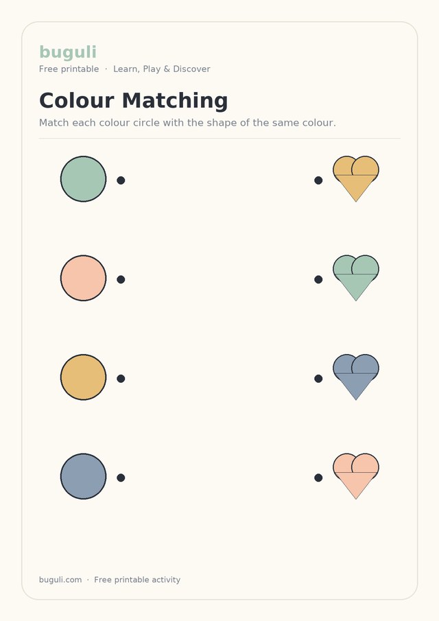Preview of the Colour Matching printable worksheet for Shapes & Colours