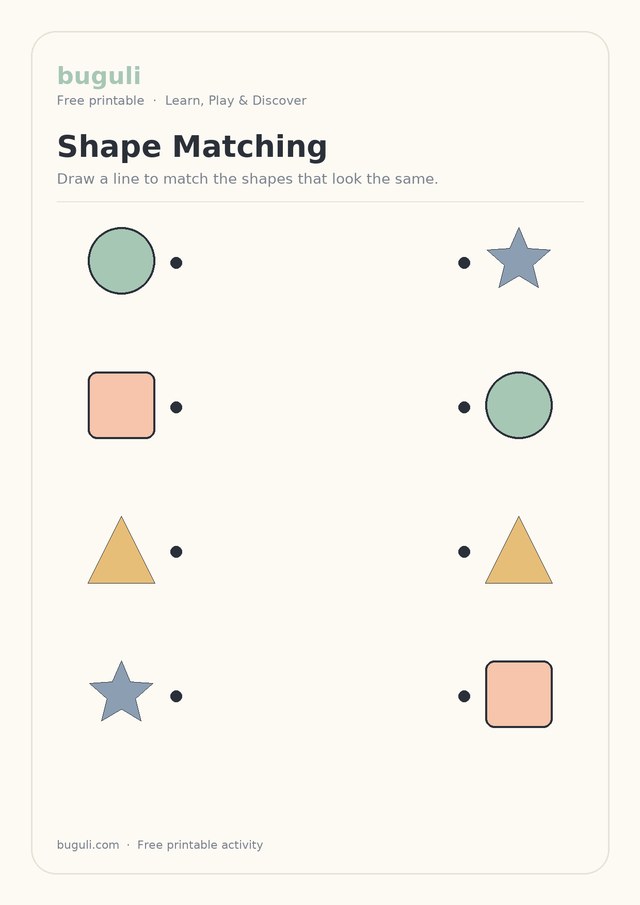 Preview of the Shape Matching printable worksheet for Shapes & Colours